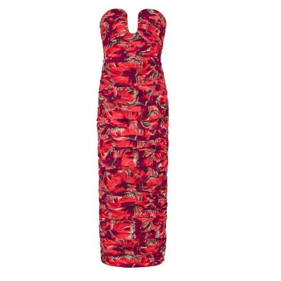 Milly Windmill Floral Chiffon Dress - Red Multi / 12 - Picture 1 of 3